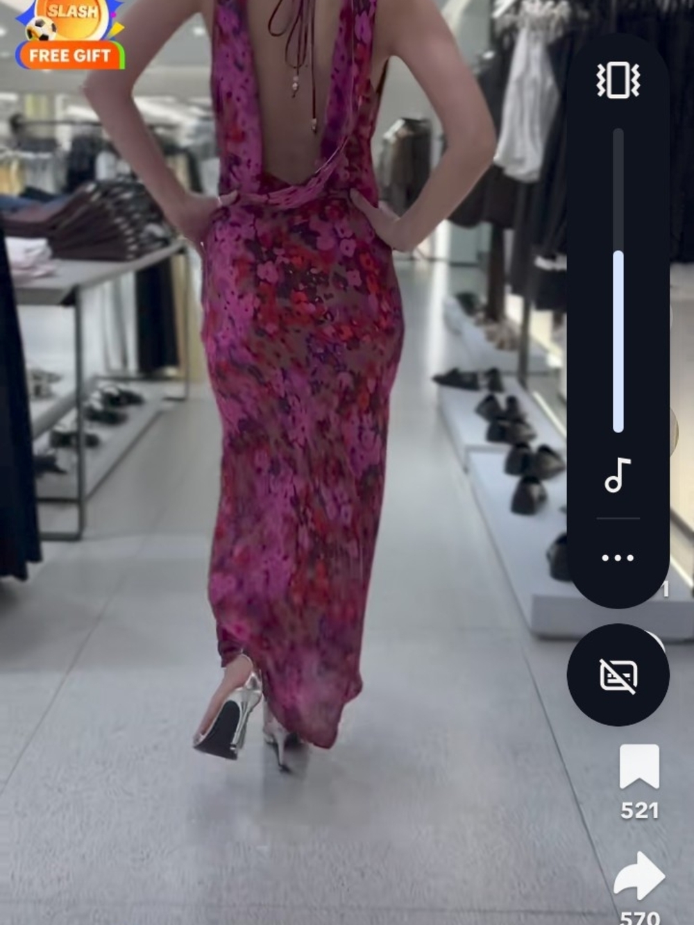 Zara Hot Pink Floral Backless Maxi Dress - Picture 3 of 6
